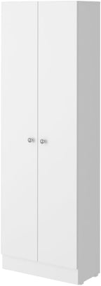 White and Light Oak 4-Door Kitchen Set with Island and Pantry Cabinet | Includes 4-door pantry cabinet with interior shelves and two-top kitchen island