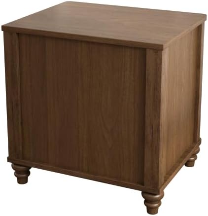 Fluted Nightstand, 21.65 Inch Wide Mid Century Modern Bedroom Side Table with 3 Drawers, Wooden Bedside Table with Metal Handles, Storage for Living Room Hallway, Walnut