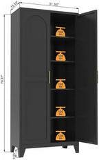 5-Tier Metal Pantry Cabinet, 71" Tall Storage Cabinet with Arched Doors & Adjustable Shelves, Steel Freestanding Utility Cupboard, Black