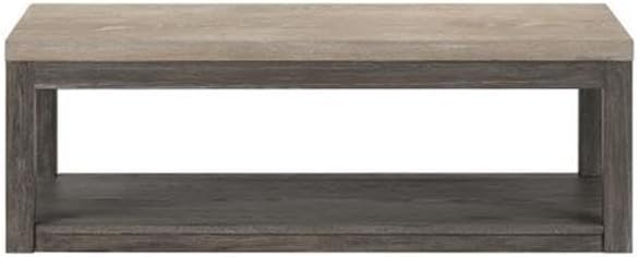 Pemberly Row 3-Piece Living Room Table Set, Rubberwood Construction, Charcoal and Ash Two-Tone Finish, Includes Cocktail Table with Casters and 2 End Tables, Rustic Design with Open Shelves for