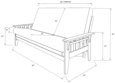 Kodiak Tucson Queen Futon Frame and Mattress Set - Wood Futon with Mattress Included in Fabric Mattress (Gray/Walnut)