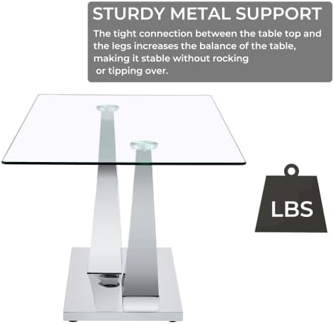 Modern Silver Dining Table, 63" Dining Room Table for 4-6 with Heavy Duty Tempered Glass Top, Rectangular Glass Kitchen Table with Sturdy U Shaped Base for Kitchen Dining Room