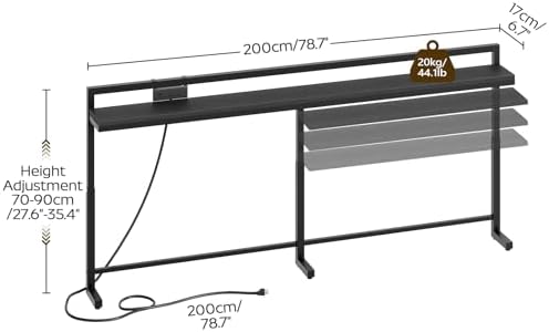 YATINEY 78.7'' Narrow Console Table with Adjustable Height (27.6''-35.4''), Behind Couch Table Skinny with Outlet, Long Entryway Table, Couch Table Behind Sofa for Living Room, Black CT22UBB