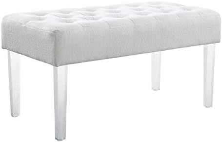 Linon Ella Glitz Acrylic Leg Bench, 35"Wx17"Dx18"H, White