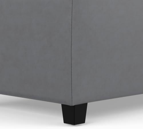 SIMPLIHOME Avalon 48" Wide Vegan Leather Storage Ottoman in Stone Grey | Contemporary lift-top ottoman with high-density foam; rectangle storage bench or coffee table for living room or entryway.