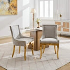 Aoowow Luxury Fabric Upholstered Side Chairs for Kitchen Set of 2, Sillas de Comedor,Farmhouse Solid Wood Kitchen Dining Room Chairs with Nailhead Trim Gold Metal Legs (Beige-Gold, Set of 2)