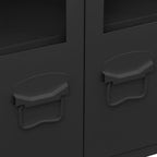 Metal and Glass Sideboard, Black Industrial Buffet Cabinet with 3 Doors, Accent Storage Credenza for Dining or Living Room, Matte Finish, 41.3 x 13.8 x 24.4 Inches