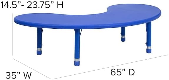Flash Furniture 35''W x 65''L Half-Moon Blue Plastic Height Adjustable Activity Table