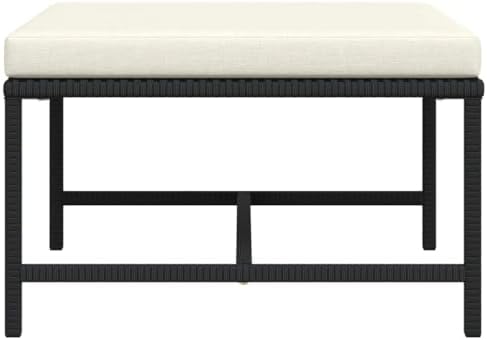 Outdoor Sectional Footrest with Cushion, Black Poly Rattan Footrest for Garden Lounge Set, Weather-Resistant PE Rattan and Powder-Coated Steel Frame, Use as Ottoman or Coffee Table