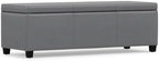 SIMPLIHOME Avalon 48" Wide Vegan Leather Storage Ottoman in Stone Grey | Contemporary lift-top ottoman with high-density foam; rectangle storage bench or coffee table for living room or entryway.