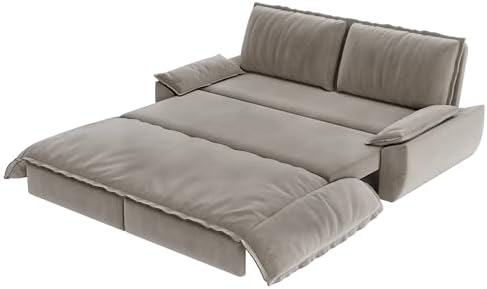 70.1" Sleeper Sofa Bed Queen Size, Pull Out Convertible Velvet Couch, Grey | 3-in-1 Sofa, Recliner & Bed, Removable Cover, Comfort Pillow Arm, for Narrow Doors, Living Room, Small Space, Apartment & RV