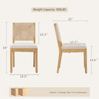 Boho Mid Century Modern Dining Chairs Set of 4, Rattan Dinning Chair with a Square Back, Warm Beige Cane Dining Chair, Linen Upholstered Kitchen and Dining Room Chairs, Sillas para Comedor