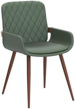 LUNLING Mid Century Modern Faux Leather Dining Chairs Set of 2, Green, Upholstered Seat, Metal Legs, Adjustable Foot for Kitchen Dining Room Desk Chairs