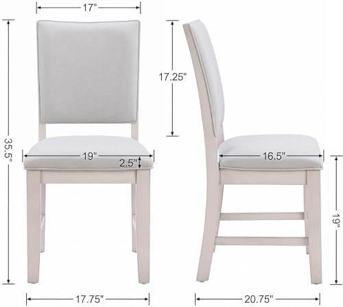 Farmhouse Dining Chairs Set of 2 Upholstered Kitchen Chairs with Cross Back Armless Wooden Side Chairs for Dining Room, Living Room, Reception (Grey Linen + White Frame)