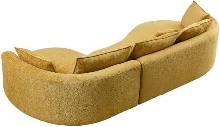125” Curved Boucle Sofa,Modern 5-Seater L-Shape Sectional Couch with Chaise and Memory Foam,Modular Oversized Teddy Sofas for Living Room,Bedroom,Apartment (Right Facing,Yellow)