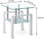 Glass End Table Tea Table with Shelf Side Table with Metal Legs Modern Small Tables for Living Room (White)