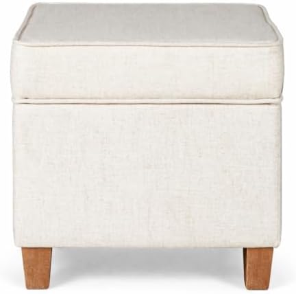Homepop Home Decor | K7342-F2067 | Classic Square Storage Ottoman with Lift Off Lid | Ottoman with Storage for Living Room & Bedroom, Cream Woven