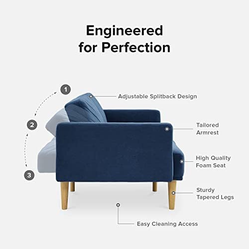 mopio 76.4" Futon Sofa Bed Chevron Styled, Sleeper Couch (Classic Blue Velvet)
