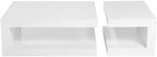 Pemberly Row 2-Piece Coffee Table Set, Wood and Glass Frames, White Lacquer Finish, Modern Nesting 2-Tier Design, Tempered Glass Top, Living Room Centerpiece for Contemporary Décor