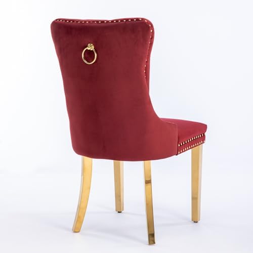 Aoowow Velvet Upholstered Dining Chairs Set of 2, Wingback Armless Side Chairs Button Tufted with Solid Wood Legs for Kitchen Dining Room (Burgundy-Chrome)