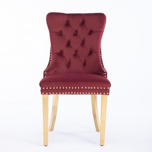 Aoowow Velvet Upholstered Dining Chairs Set of 2, Wingback Armless Side Chairs Button Tufted with Solid Wood Legs for Kitchen Dining Room (Burgundy-Chrome)