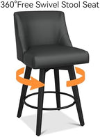 26" Counter Height Swivel Bar Stools, Set of 4, Black Grey | Faux Leather Upholstered Counter Barstools with Backs, Solid Wood Legs for Kitchen Island, Home Bar Chairs