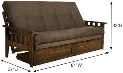 Kodiak Furniture Tucson Full Futon Set in Rustic Walnut Finish with Storage Drawers, Suede Gray