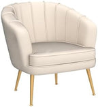 Andeworld Velvet Accent Chair, Barrel Armchair, Beige