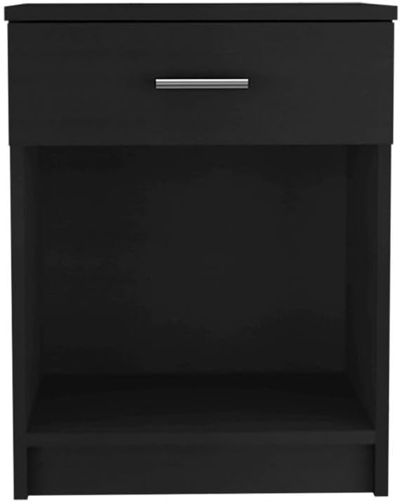 Nightstand 21" H, One Drawer, Low Shelf, Superior Top, Black,for Small Spaces