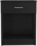 Nightstand 21" H, One Drawer, Low Shelf, Superior Top, Black,for Small Spaces