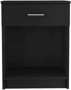 Nightstand 21" H, One Drawer, Low Shelf, Superior Top, Black,for Small Spaces