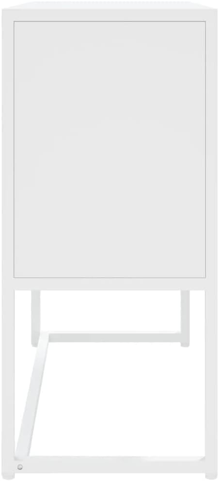 White Steel Sideboard with Adjustable Levelers, Modern Rectangular Storage Cabinet for Living Room and Dining Room, Sturdy Powder-Coated Steel Construction, Sleek Minimalist