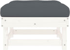 Outdoor Patio Footstool with Anthracite Cushion, White Solid Pine Wood Garden Ottoman, Modular Foot Rest for Deck Backyard Poolside