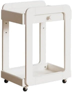Side Table with 2 Tier Storage Shelf and Wheels Wood End Table Nightstand Bedside Tables Bookshelf for Home Solid Construction(White)