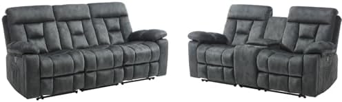 EBELLO 2 Pieces Recliner Sofa Couch Furniture Set, Overstuffed Reclining Loveseat Recliner Couch and Wide 3PC Bonded Sofa Set for Living Room, Dark Greenish-Grey