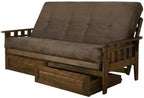 Kodiak Furniture Tucson Full Futon Set in Rustic Walnut Finish with Storage Drawers, Suede Gray