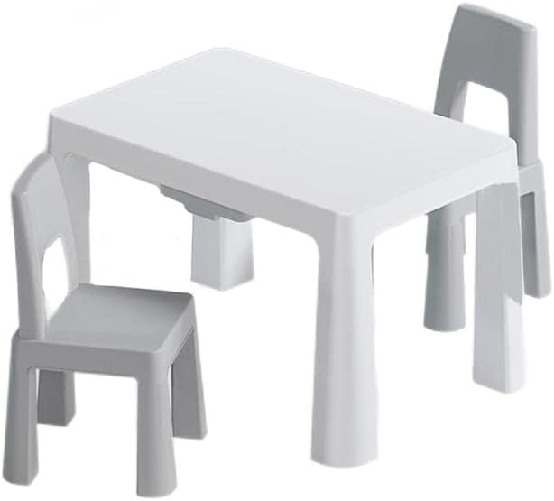 Little Twig 3-Piece Height Adjustable Kids Table and Chairs Set – Built-in Storage Drawers, Modern Design, Easy to Clean, Perfect for Eating, Activities, or Studying (Gray)
