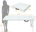 Folding Table 4FT, Heavy Duty Portable Plastic Folding Table with Handle, Anti-Slip Feet, Waterproof, Easy to Clean, Adjustable Height, 300LBS Capacity, Foldable for Indoor Outdoor Use(White)