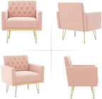 Olela Accent Chair with Arm for Living Room, Velvet Modern Armchair, Pink | Single Sofa Cozy Tufted Upholstered Reading Side Chairs with Gold Metal Leg for Bedroom Decorate