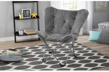 Faux Fur Butterfly Chair, Gray, Microsuede Cushion, Folding | 26.4"L x 32.5"W x 34.6"H, for Bedroom, Dorm