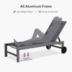 PURPLE LEAF Patio Lounge Chair Set for 2, All Weather Aluminum, Navy Blue | Powder-coated aluminum holds 270 lbs, quick-dry Textilene mesh, 5-position flat recline, smooth wheels, included side table