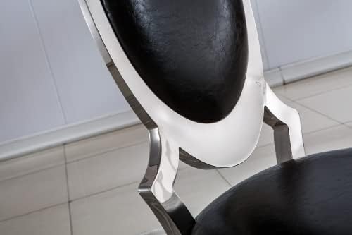 Henf Modern Luxury Dining Chairs Set of 6, Leatherette Upholstered Kitchen Dining Chair with Silver Stainless Steel Frame, High-Back Armless Side Chair for Dining Kitchen Room (Black)