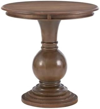 Pemberly Row Round Wood Accent Table, 26.5" High, Rustic Natural Finish, Pedestal Base, Compact Size for Living Room, Bedroom, or Bathroom Decor, Supports Up to 50 lbs