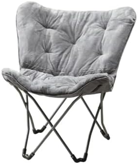 Faux Fur Butterfly Chair, Gray, Microsuede Cushion, Folding | 26.4"L x 32.5"W x 34.6"H, for Bedroom, Dorm
