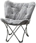 Faux Fur Butterfly Chair, Gray, Microsuede Cushion, Folding | 26.4"L x 32.5"W x 34.6"H, for Bedroom, Dorm