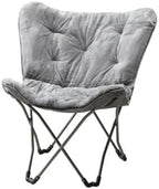 Faux Fur Butterfly Chair, Gray, Microsuede Cushion, Folding | 26.4"L x 32.5"W x 34.6"H, for Bedroom, Dorm