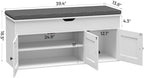 Homleke Shoe Storage Bench with Lift Top & 3 Barn Doors | Entryway Bench with Removable Cushion, Adjustable Shelf & Hidden Storage, for Hallway, Living Room & Bedroom, White