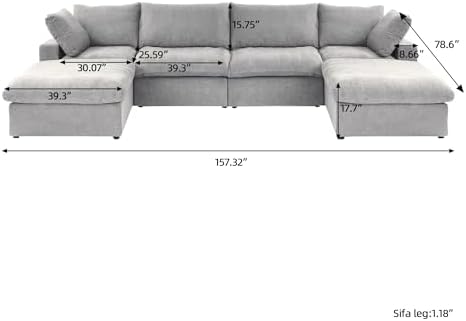 JACH U-Shaped Couches for Living Room, 6-Seats Modular Convertible Sectional Sofa Couch, Couch Cushion Covers Removable, Comfy Sofas with Chaise Ottomans for Apartment Bedroom Office (Grey)