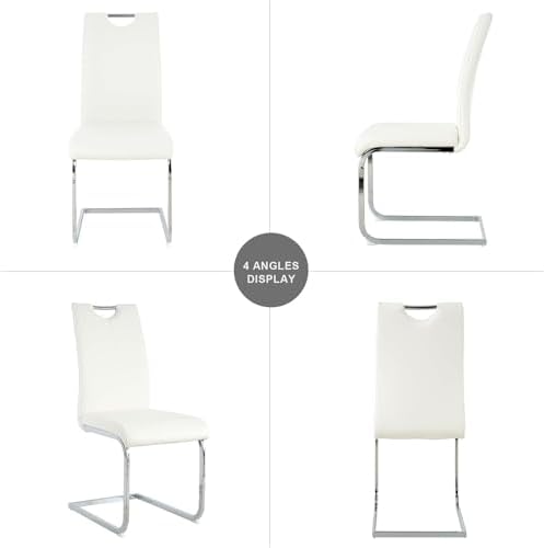 36" Luxury Glass Dining Table Set for 2, 3 Piece Modern Round Dining Tables with 2 White Leather Chairs, Dining Room Tables with Stainless Steel Base, Silver Kitchen Table and Chair Set for 2