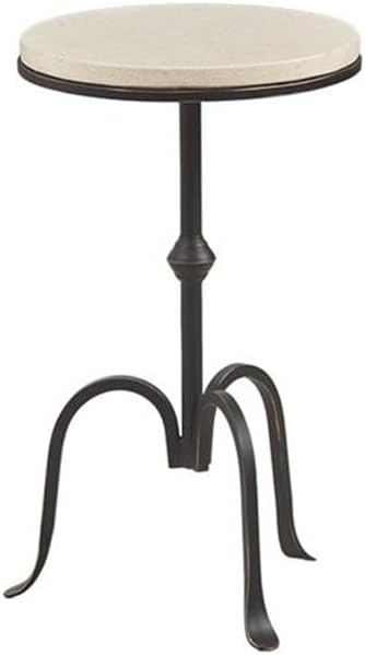 Pemberly Row Round Metal and Marble Accent Table, 11.75" Wide, Black Finish with Gold Edge, Genuine Marble Top, Pedestal Base, Industrial Style Living Room or Bedroom Side Table